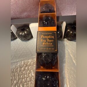 New Williams Sonoma Tiny Pumpkin Taper Holders, Shiny Black, S/4, 2011